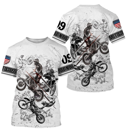 American Motocross Personalized Long Sleeves Hoodie T-shirt, Dirt Bike Motorcycle Shirt Off-road Biker| NMS311