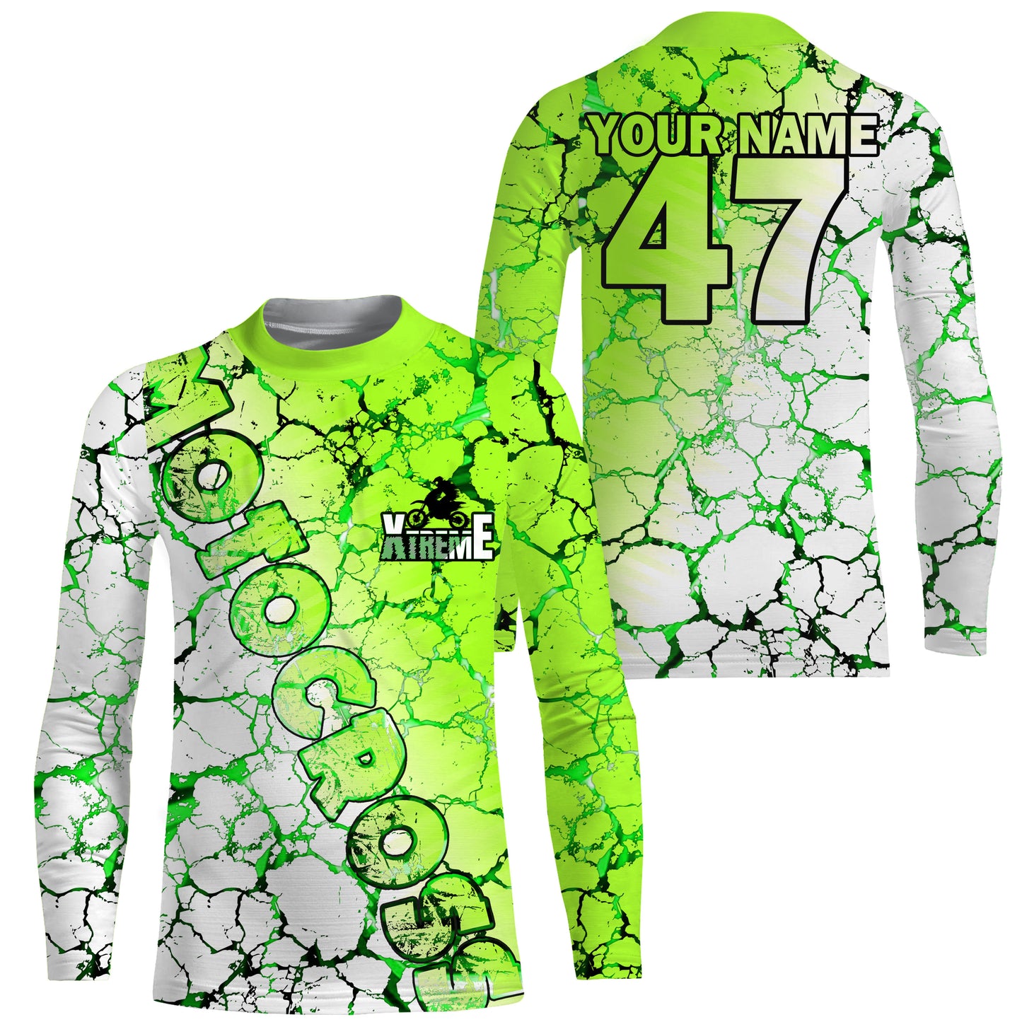Motocross green neon custom MX jersey UPF30+ kid men women biker extreme dirt racing motorcycle PDT47