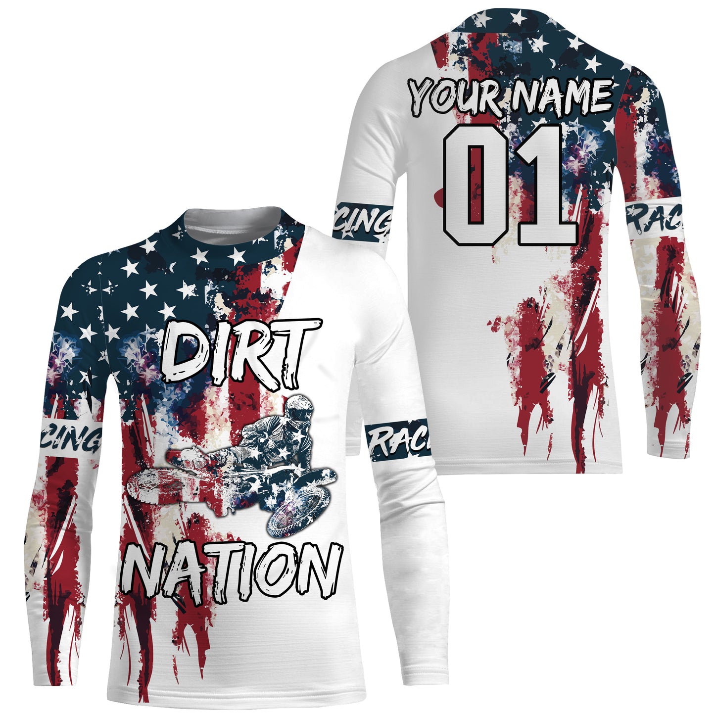 Patriotic motocross jersey Dirt Nation UPF30+ custom American flag adult&kid MX racing motorcycle NMS960