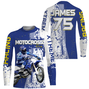 Custom Motocross jersey kid men women UV protective MX blue biker racing shirt extreme motorcycle PDT78