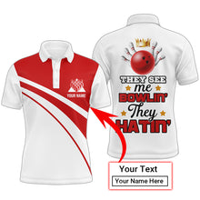 Load image into Gallery viewer, Red&amp;White Bowling Polo Shirt Funny Personalized Bowling Shirt Men Custom Bowling Jersey for Team BDT12