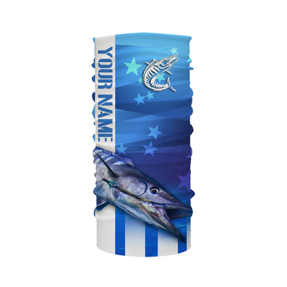 Wahoo Fishing Custom Blue Long sleeve performance Fishing Shirts, Wahoo Fishing apparel TMTS016