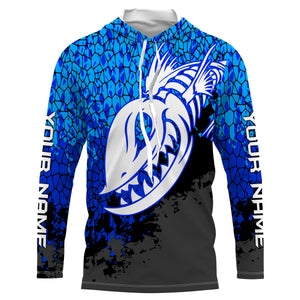 Blue Camo Fish Reaper Skull Custom Long Sleeve Performance Fishing Shirts TTN92