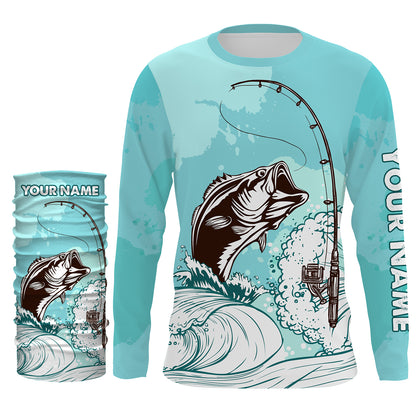 Bass Fishing Custom Long sleeve performance Fishing Shirts, Bass Fishing jerseys | sky blue - TTN32