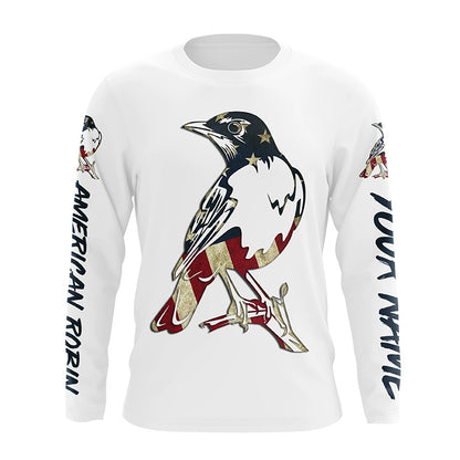 American Robin bird with flag shirt personalized gift for birdwatcher A9