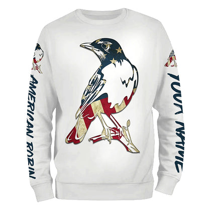American Robin bird with flag shirt personalized gift for birdwatcher A9