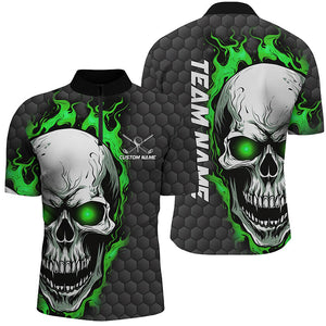 Green Skull Custom Men Quarter Zip Golf Shirts For Tournaments Golf Pattern Golf Apparel Outfits IPHW5408