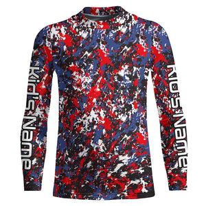 Red, White Blue Camo Custom Long Sleeve Performance Fishing Shirts, Patriotic Fishing Jerseys IPHW4215