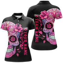 Load image into Gallery viewer, Pink Sugar Skull Tattoo Custom Women&#39;S Bowling Polo Shirts, Halloween Team Bowling Jerseys IPHW5243