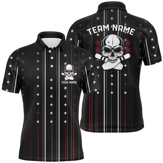 Personalized Skull Bowling Polo Shirts For Men, Bowling Pin Custom Team'S Name Bowler Jerseys IPHW5250
