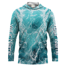 Load image into Gallery viewer, Custom Saltwater Long Sleeve performance Fishing Shirts, blue Sea wave camo Fishing jerseys IPHW1327