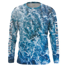 Load image into Gallery viewer, Custom Saltwater Long sleeve Fishing Shirts UV Protection, Sea wave camo Fishing Shirts - IPHW1330