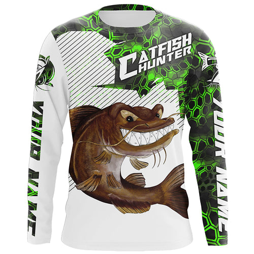 Angry Catfish Custom Long Sleeve Fishing Shirts, Catfish Hunter Fishing Jerseys | Blue Camo IPHW4174