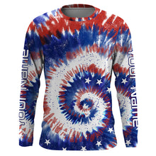 Load image into Gallery viewer, Custom Tie dye American Flag Fishing Shirts, USA Patriotic Fishing gifts UV Protection - IPHW1715