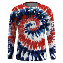 Load image into Gallery viewer, Red White and Blue American Tie dye Flag Custom UV Long Sleeve Fishing Shirts, Patriotic Fishing Shirts - IPHW1714