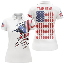 Load image into Gallery viewer, Custom Women's Bowling Shirts, Customizable American Flag Bowling Pin Polo Shirt For Team IPHW3809