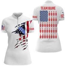 Load image into Gallery viewer, Custom Women's Bowling Shirts, Customizable American Flag Bowling Pin Quarter Zip Shirt For Team IPHW3809