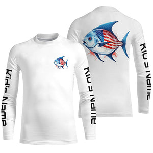 Pompano Fishing American Flag Custom Long Sleeve Fishing Shirts, Patriotic Fishing Jerseys IPHW4784