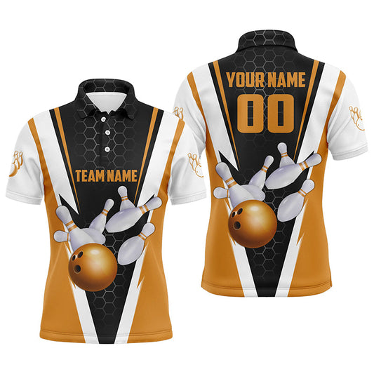 Custom Orange Strike Bowling Polo Shirts For Men, Bowling Team Jerseys With Name And Number IPHW5284