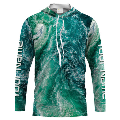 Custom Saltwater Long sleeve Fishing Shirts UV Protection, Sea wave camo Fishing Shirts - IPHW1475