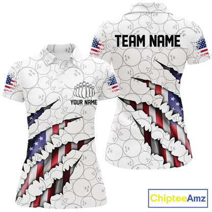 Personalized American Flag Bowling Team Shirts For Women Patriotic Bowling Gifts IPHW5523