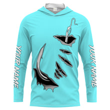 Load image into Gallery viewer, Fish hook Custom Sky blue Long Sleeve performance Fishing Shirts Fishing jerseys - IPHW1489