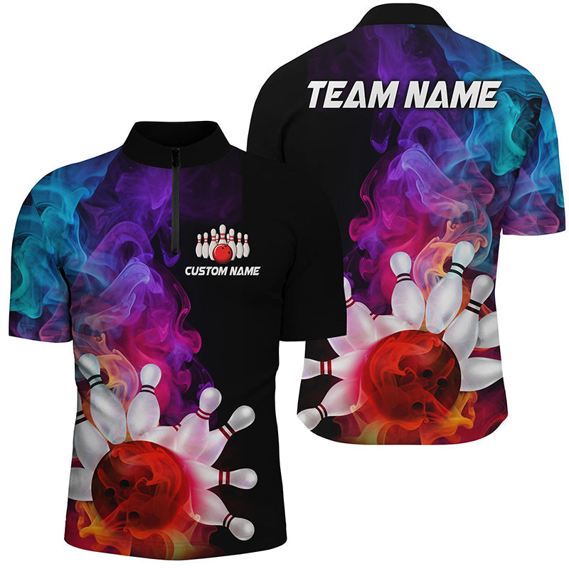 Colorful Bowling Quarter Zip Shirts For Men Smoke Bowling Jerseys Bowling Team Shirts IPHW5403