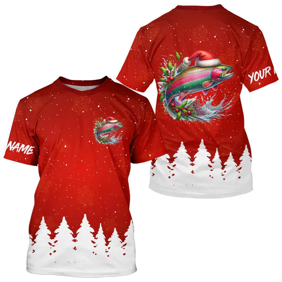 Rainbow Trout Fishing Custom Christmas Fishing Shirts, Xmas Fishing Gifts For Men, Women And Kids IPHW5571