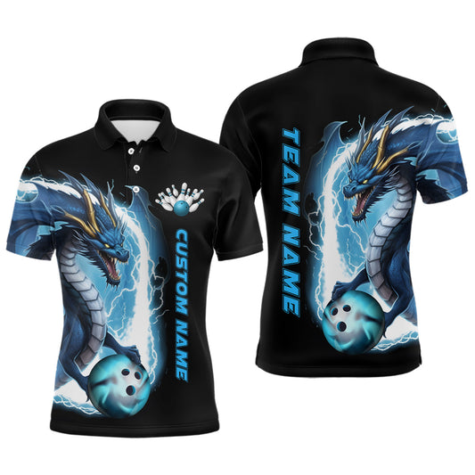Custom Blue Thunder Lightning Dragon Bowling Polo Shirts Men Dragon Bowling Team Jerseys Outfits IPHW5337