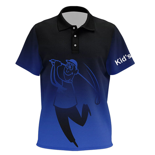 Kid golf polos shirts custom name blue gradient golf apparel, coolest polo shirts for kid NQS7145