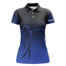 Load image into Gallery viewer, Womens golf polos shirts custom name blue gradient golf apparel, coolest polo shirts for ladies NQS7145