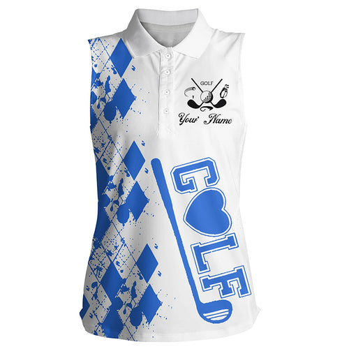 Womens sleeveless golf polo shirt custom name blue golf clubs white golf shirt for women NQS4877