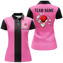 Load image into Gallery viewer, Personalized Pink Black Retro Bowling Polo shirt For women custom vintage bowling team jerseys NQS6568
