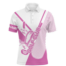 Load image into Gallery viewer, Pink and white Mens golf polo shirts custom golf club attire for men, golf gift for mens NQS6358