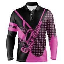 Load image into Gallery viewer, Pink and black Mens golf polo shirts custom golf club attire for men, golf gift for mens NQS6359