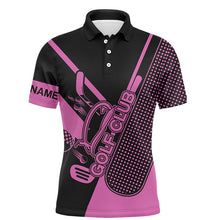Load image into Gallery viewer, Pink and black Mens golf polo shirts custom golf club attire for men, golf gift for mens NQS6359
