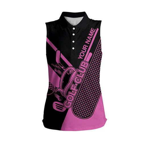 Pink and black Women sleeveless polo shirt custom golf club attire for women, golf gift for ladies NQS6359
