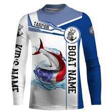 Load image into Gallery viewer, Tarpon Fishing American Flag Custom name and boat name performance Fishing Shirts, Patriotic Fishing gifts NQS2363