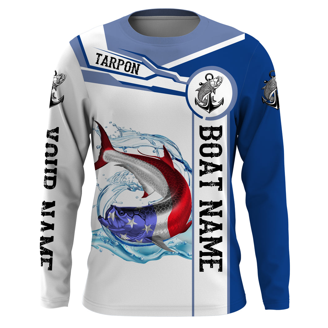 Tarpon Fishing American Flag Custom name and boat name performance Fishing Shirts, Patriotic Fishing gifts NQS2363