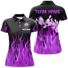 Load image into Gallery viewer, Purple flame Womens bowling polo shirt black Bowling Jerseys Personalized Bowling Team Shirts NQS7302