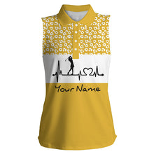 Load image into Gallery viewer, Women's sleeveless golf polo shirt golf heartbeat custom name leopard pattern golf shirt, golf gifts NQS4959