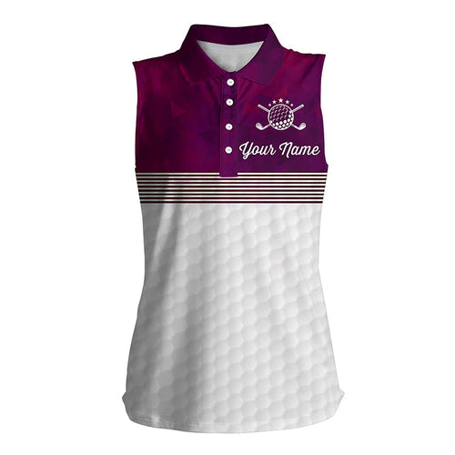 Pink and white Women sleeveless polo shirt custom name ladies golf shirts, personalized golf gifts NQS6451