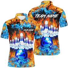 Load image into Gallery viewer, Flame bowling ball and pins Bowling Polo Shirts For Men Custom blue fire bowling Team League Jerseys NQS6738
