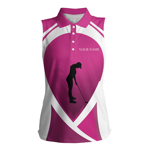 Pink and white Womens sleeveless polo shirt custom team golf shirt women ladies golf sleeveless tops NQS5136