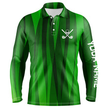 Load image into Gallery viewer, Green stripes pattern custom name Mens golf polos shirts, men's golf attire unique golf gifts NQS7136