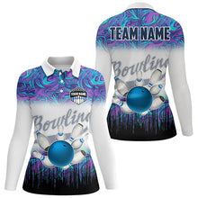 Load image into Gallery viewer, Women bowling polo shirts Custom blue purple marble pattern bowling Team Jerseys, gift for bowlers NQS7141