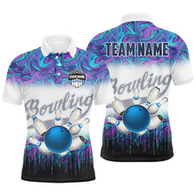 Load image into Gallery viewer, Mens Bowling polo shirts Custom blue purple marble pattern bowling Team Jerseys, gift for bowlers NQS7141