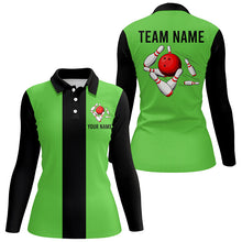 Load image into Gallery viewer, Personalized Green Black Retro Bowling Polo shirt For women custom vintage bowling team jerseys NQS6804