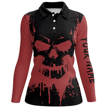 Load image into Gallery viewer, Black and red skull golf shirts custom Womens golf polo shirt, gifts for golf lovers NQS6543