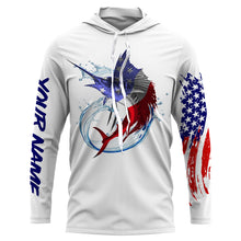 Load image into Gallery viewer, Sailfish fishing American flag patriotic Custom UV protection fishing jersey, Gifts for Fisherman NQS2942